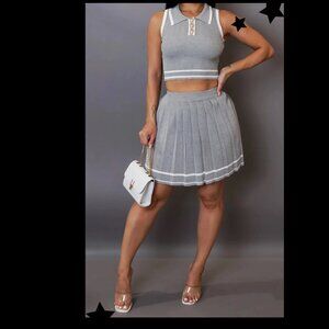 Women Crop Top and Mini Tennis Skirt Set
